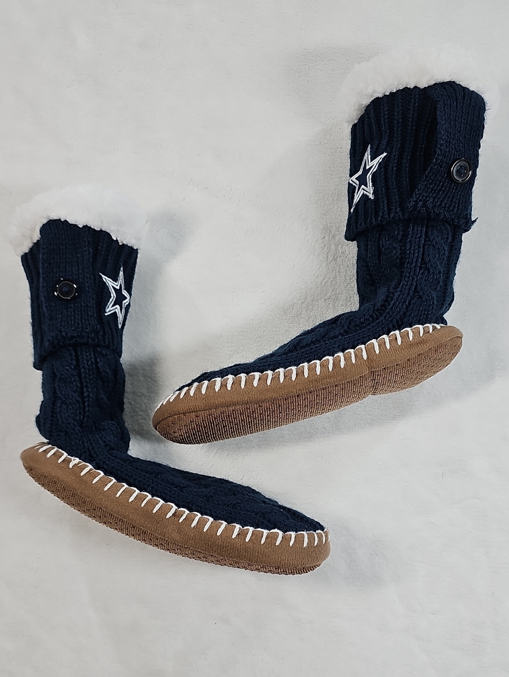Dallas‎ Cowboys Navy Blue Cable Knit Sherpa Lined Slipper Boots Star Logo Mens L